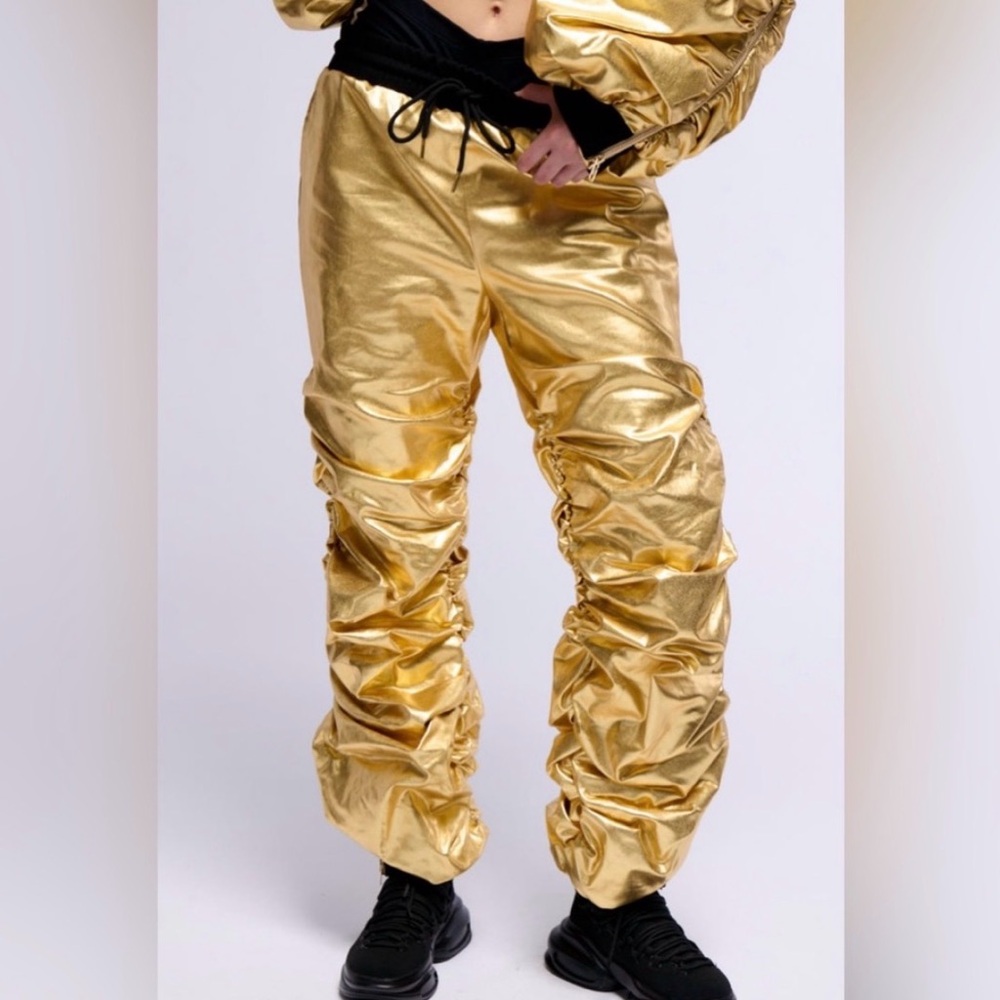 AKIRA Gold Metallic Cargo Pants